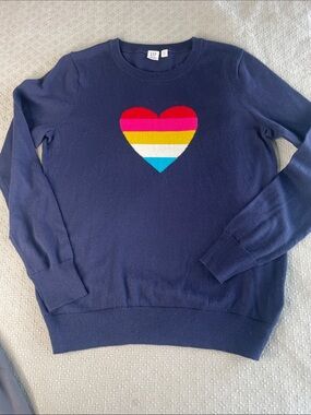 GAP Navy Crewneck Sweater with Striped Heart